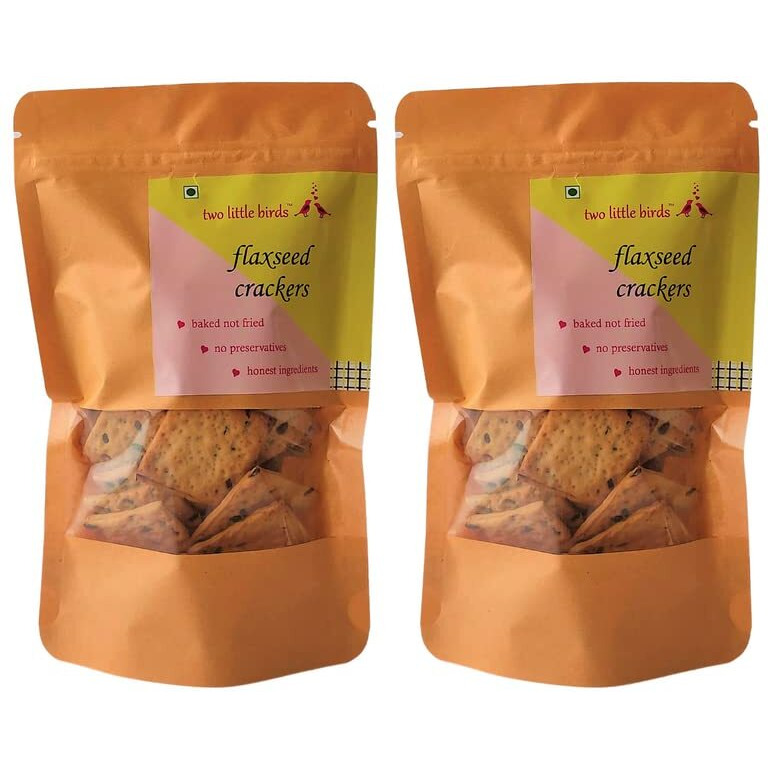 two little birds Flaxseed Crackers - Made with Healthy Flaxseeds | Baked Not Fried, Eggless, Handmade, Freshly Baked Snacks Chips | No Added Preservatives or Palm Oil | 120 Grams (Pack of 2)