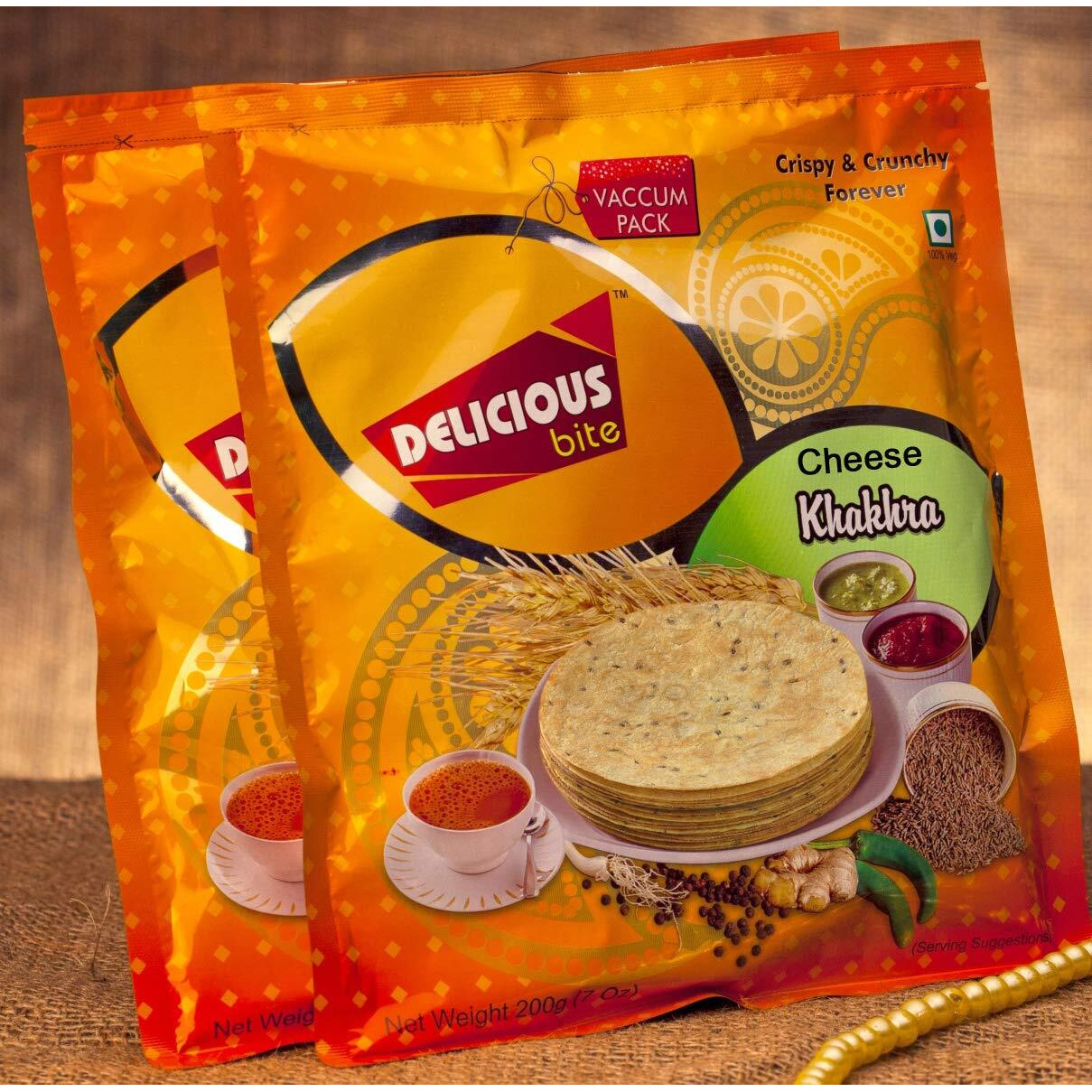 Delicious Bite Cheese Khakhra (4 Packs of 200gm Each)