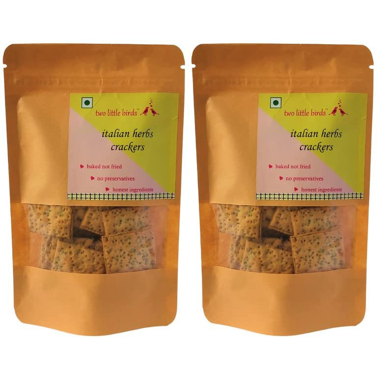 two little birds Italian Herb Crackers - Made with In House Italian Spice Mix| Baked Not Fried, Eggless, Handmade, Freshly Baked Snacks Chips| No Added Preservatives or Palm Oil| 120Grams (Pack of 2)