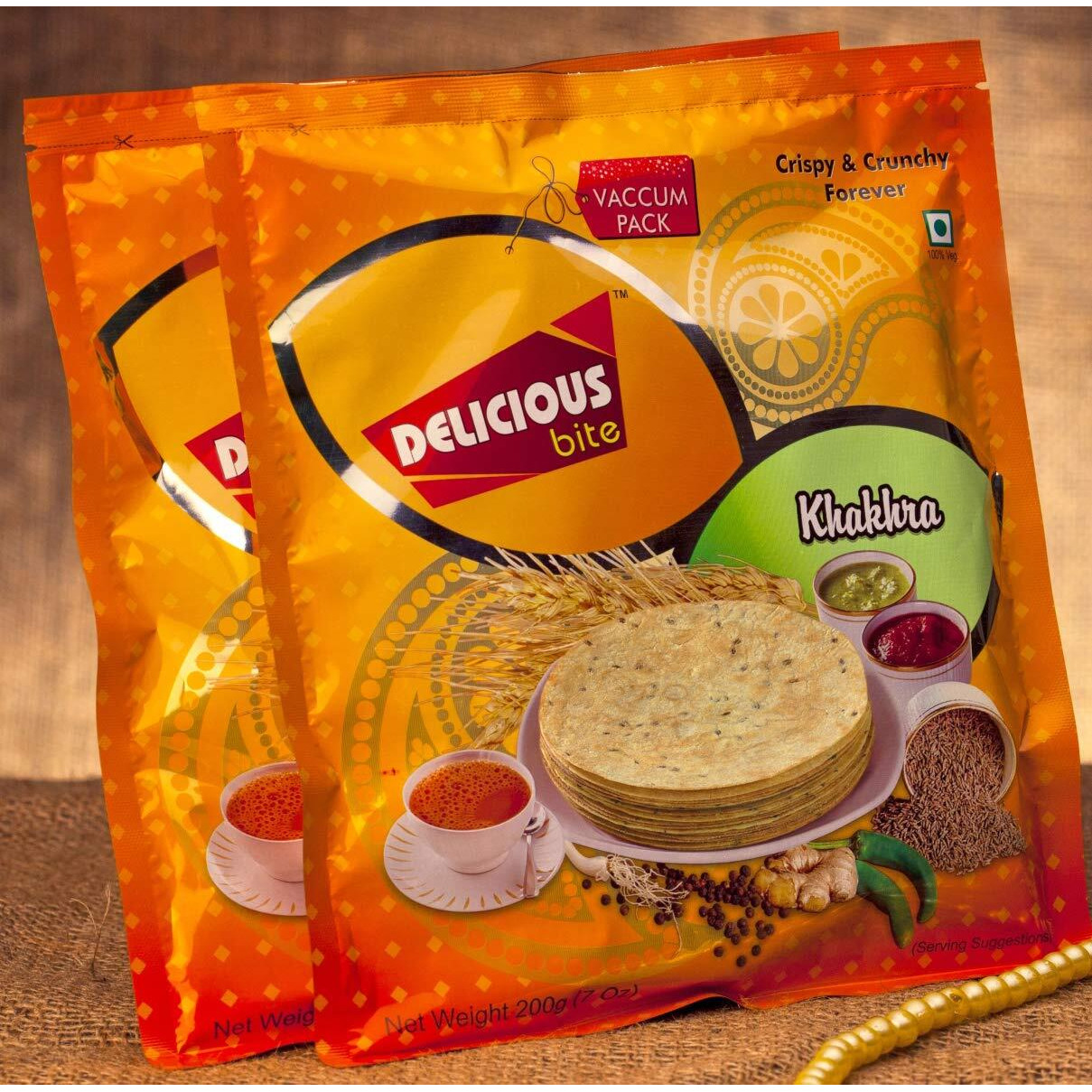 Delicious Bite Khakhra (Masala 2 + Ginger Chilli 2) - 4 Packs of 200gm Each