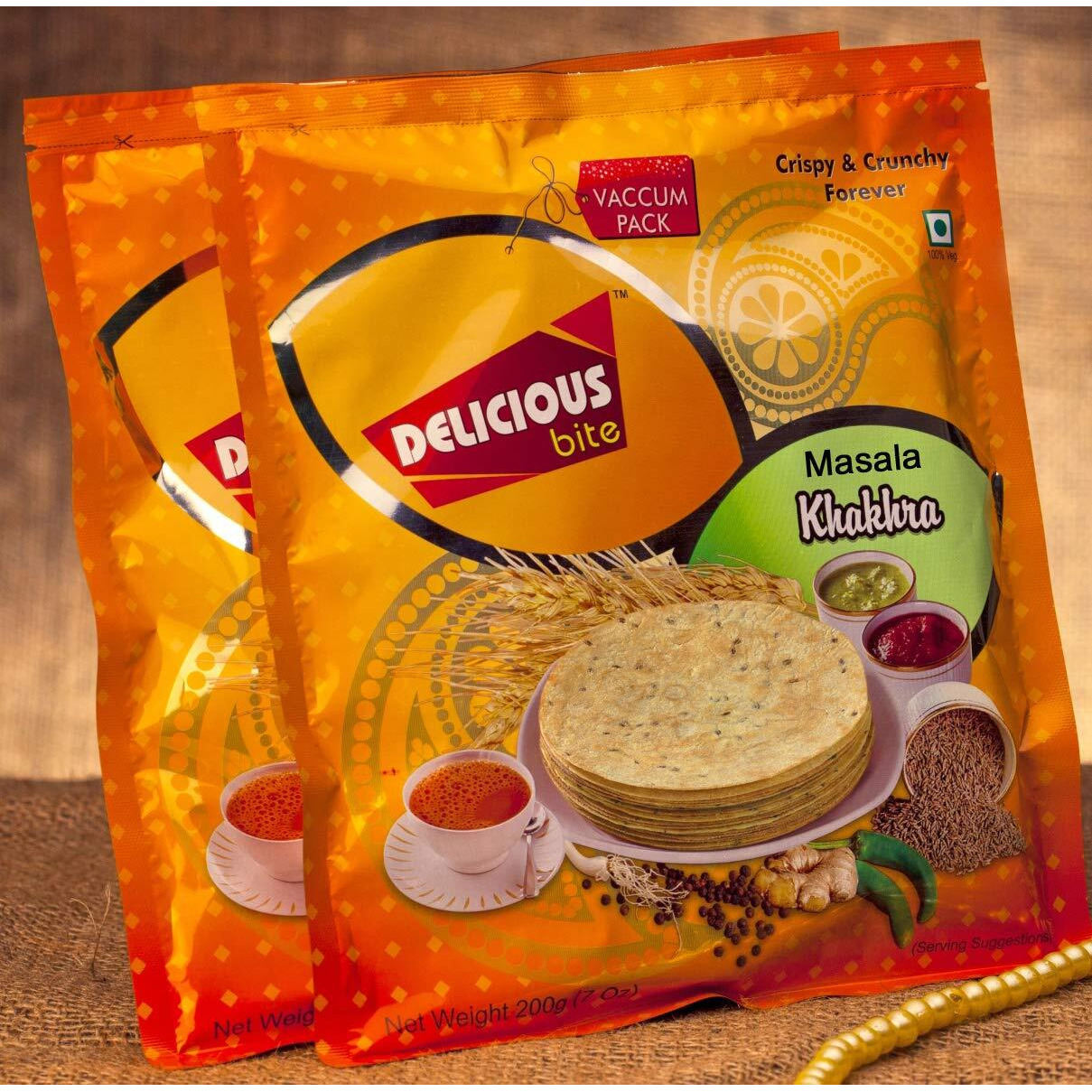 Delicious Bite Khakhra (Masala 2 + Ginger Chilli 2) - 4 Packs of 200gm Each