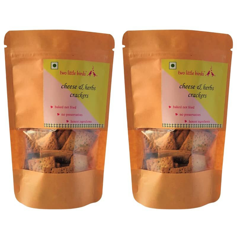 two little birds Cheese & Herbs Crackers - Italian Herbs and Cheese Flavoured| Baked Not Fried| Eggless, Handmade, Freshly Baked Snacks Chips| No Added Preservatives or Palm Oil| 120Grams (Pack of 2)