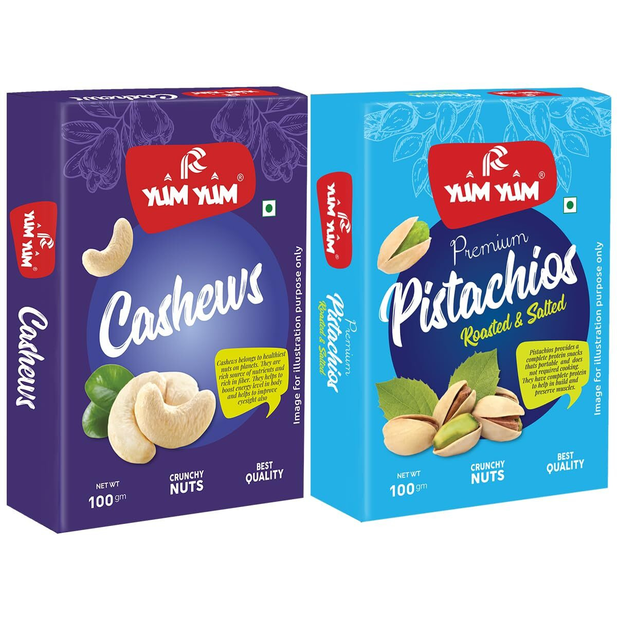 YUM YUM Premium Dry Fruits Combo Pack of 2 | Whole Raw Cashews Nut 100g, Roasted Salted Pistachios Nut 100g | Total 200 g | Healthy Dry Fruits Snacks | Kaju, Pista Dry Combo