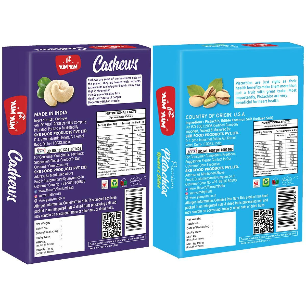 YUM YUM Premium Dry Fruits Combo Pack of 2 | Whole Raw Cashews Nut 100g, Roasted Salted Pistachios Nut 100g | Total 200 g | Healthy Dry Fruits Snacks | Kaju, Pista Dry Combo