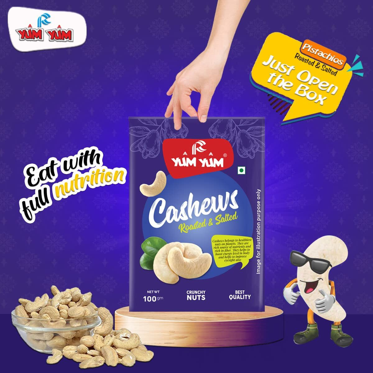 YUM YUM Premium Dry Fruits Combo Pack of 2 | Whole Raw Cashews Nut 100g, Roasted Salted Pistachios Nut 100g | Total 200 g | Healthy Dry Fruits Snacks | Kaju, Pista Dry Combo