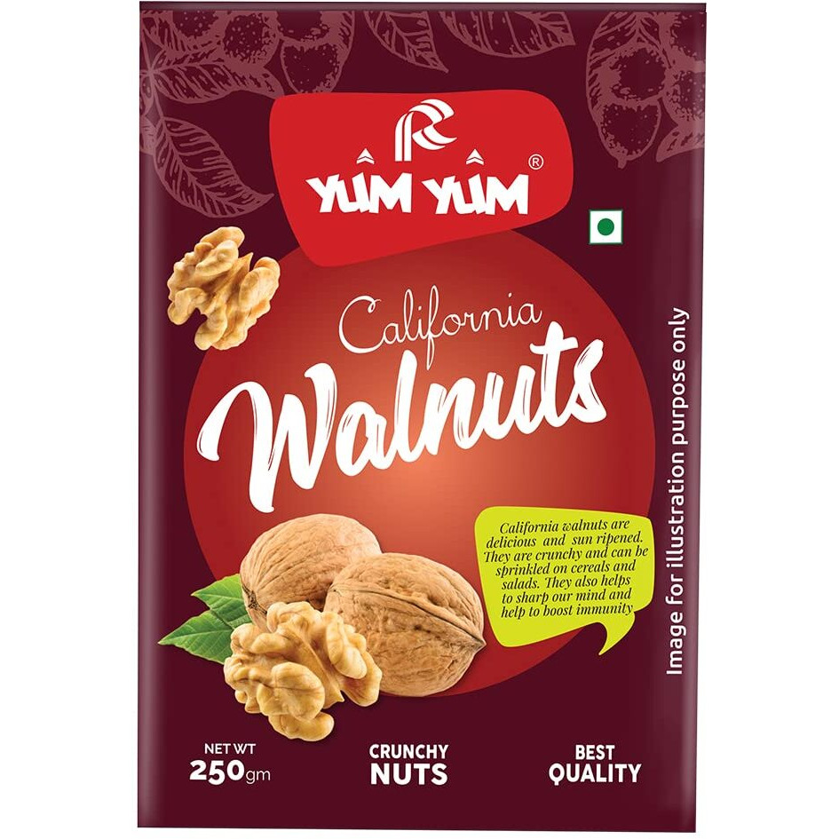 YUM YUM 100% Natural Californian Raw Walnut Kernels 250g Value Pack | Premium Akrot Giri | High in Protein & Iron | Low Calorie Nut| Trans Fat & Cholesterol Free