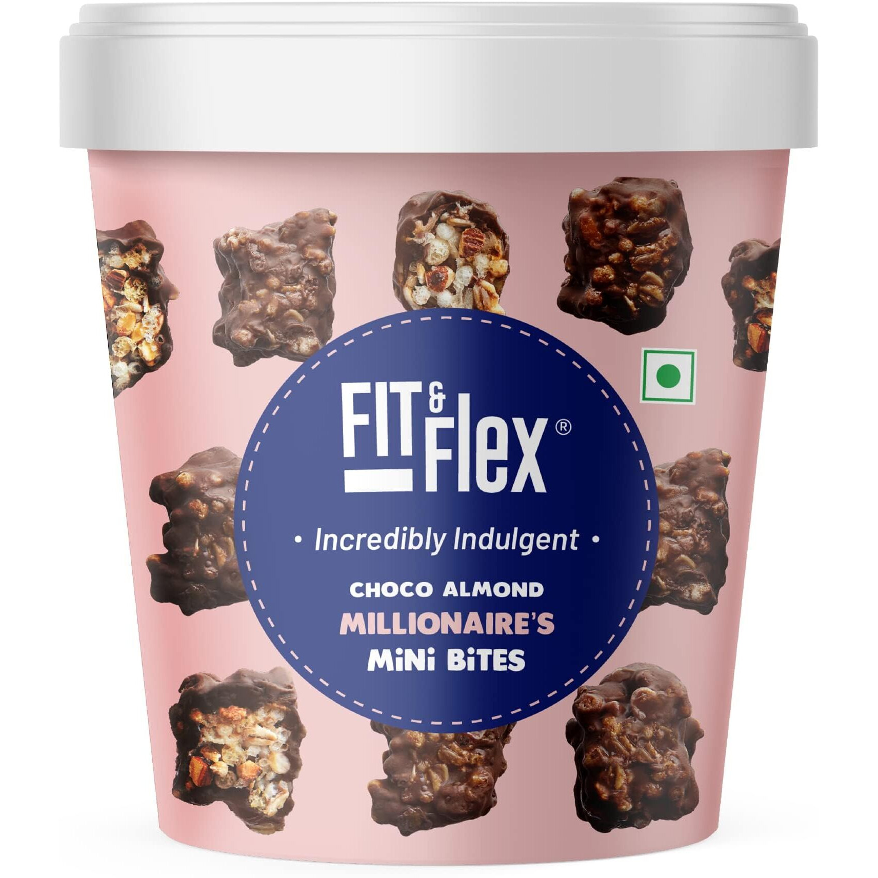 Fit & Flex Choco Almond Mini Bites With Oat Rich Fibre And High Protein | Granola Bars for Kids, No Artificial Colours & Flavours | As Seen on Shark Tank India | 70 g (Pack of 1)