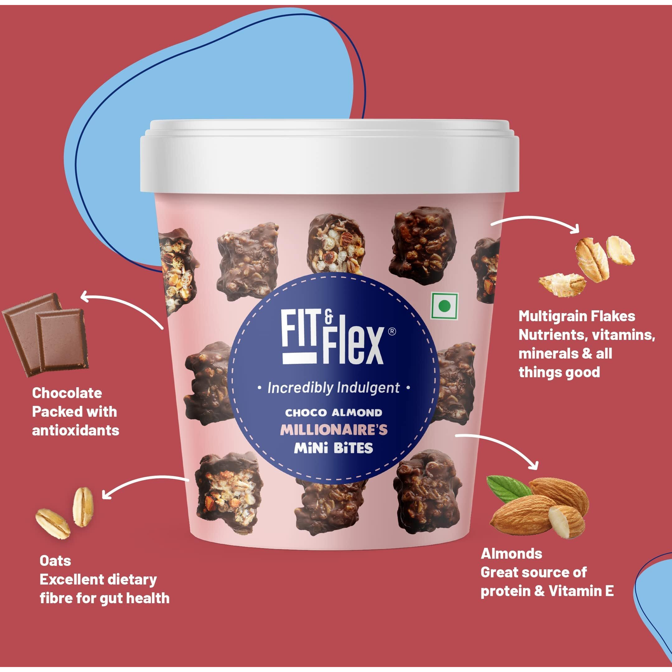 Fit & Flex Choco Almond Mini Bites With Oat Rich Fibre And High Protein | Granola Bars for Kids, No Artificial Colours & Flavours | As Seen on Shark Tank India | 70 g (Pack of 1)