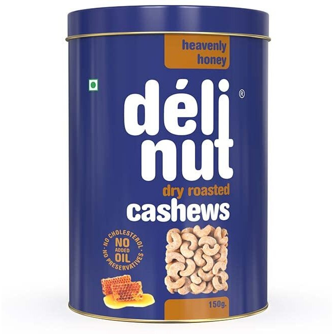 Delinut Dry Roasted Cashews | Plain and Flavoured Cashews (Honey, 150 gm)