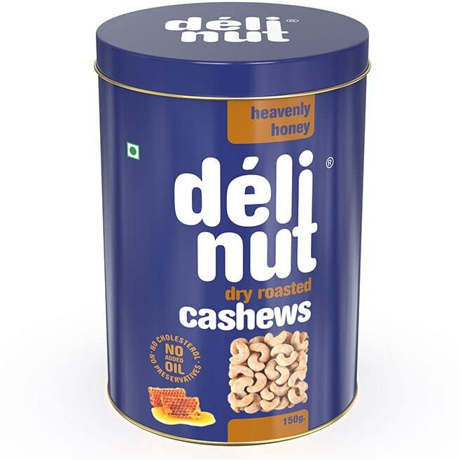 Delinut Dry Roasted Cashews | Plain and Flavoured Cashews (Honey, 150 gm)