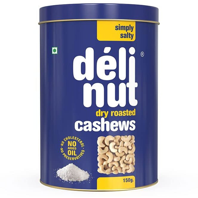 Delinut Dry Roasted Cashews | Plain and Flavoured Cashews (Salted, 150 gm)