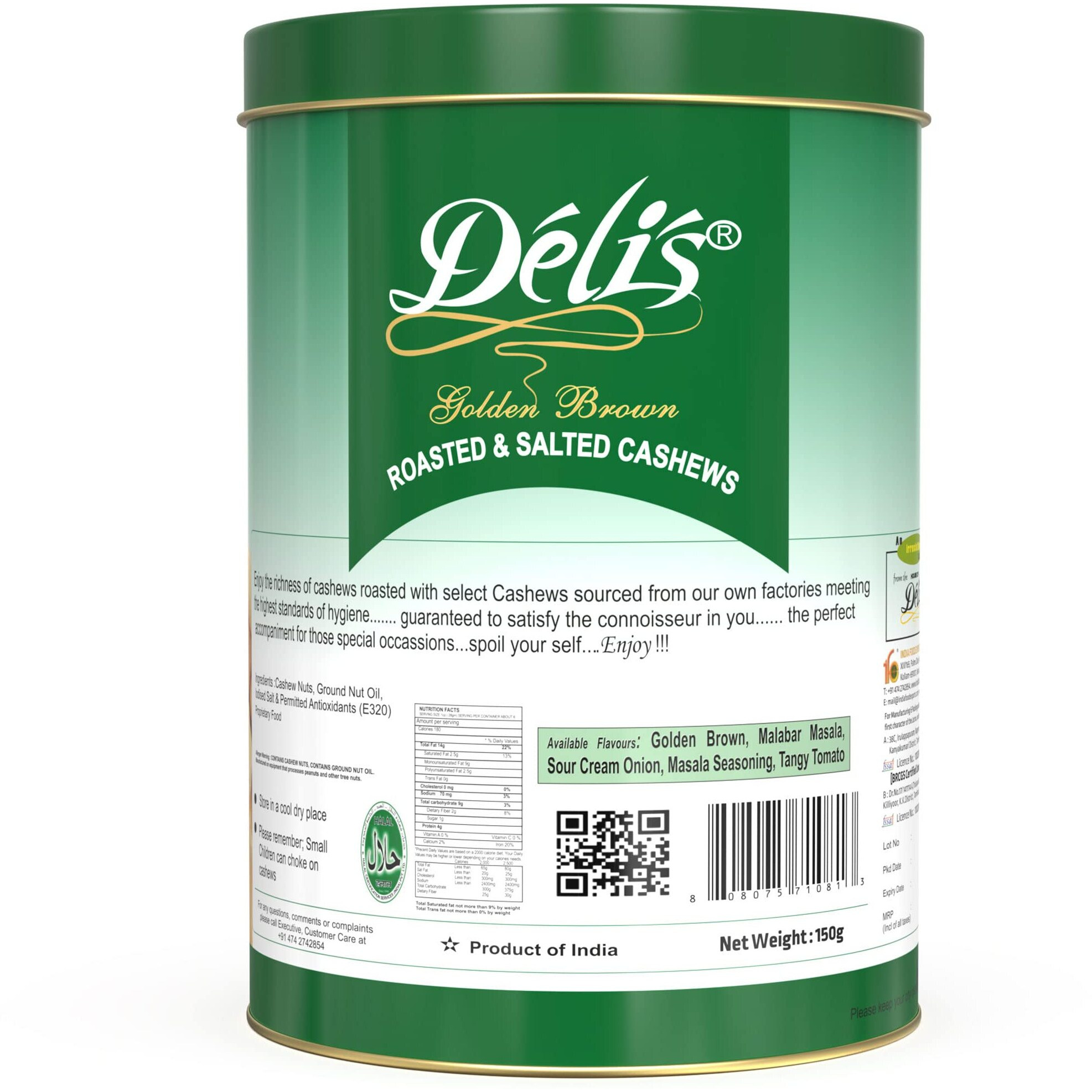 Delinut Dry Roasted Cashews | Plain and Flavoured Cashews (Golden Brown, 150 gm)