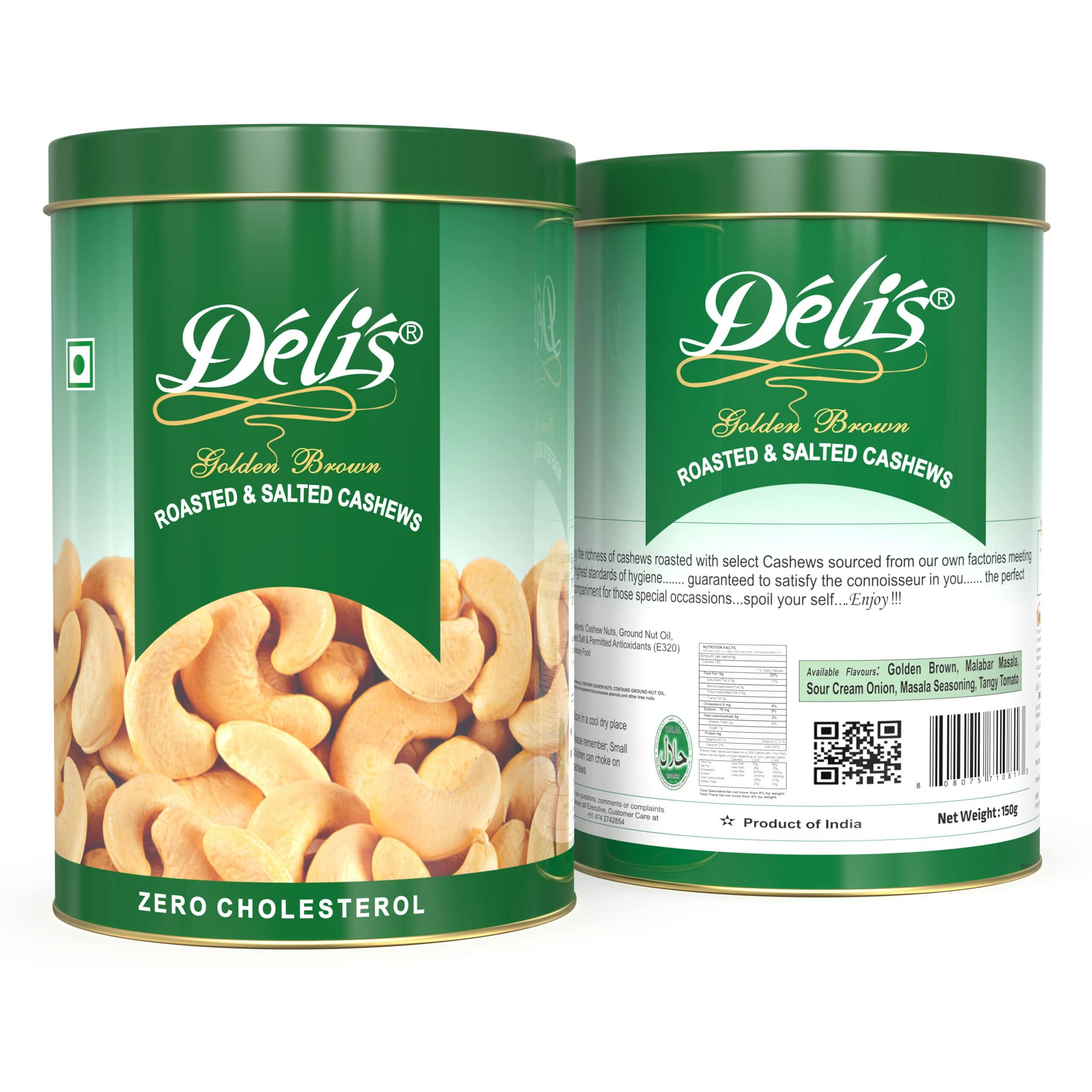 Delinut Dry Roasted Cashews | Plain and Flavoured Cashews (Golden Brown, 150 gm)