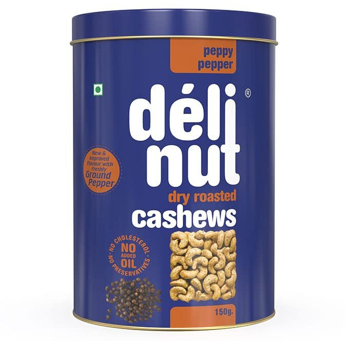 Delinut Dry Roasted Cashews | Plain and Flavoured Cashews (Pepper, 150 gm)