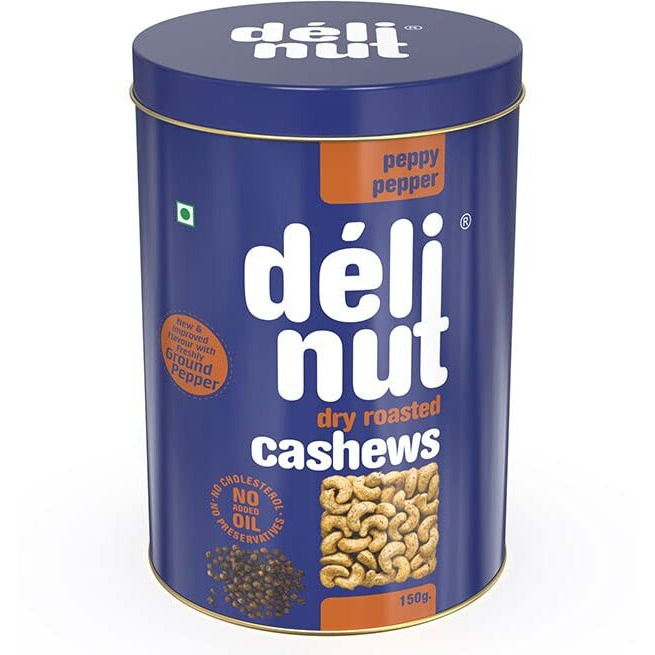 Delinut Dry Roasted Cashews | Plain and Flavoured Cashews (Pepper, 150 gm)