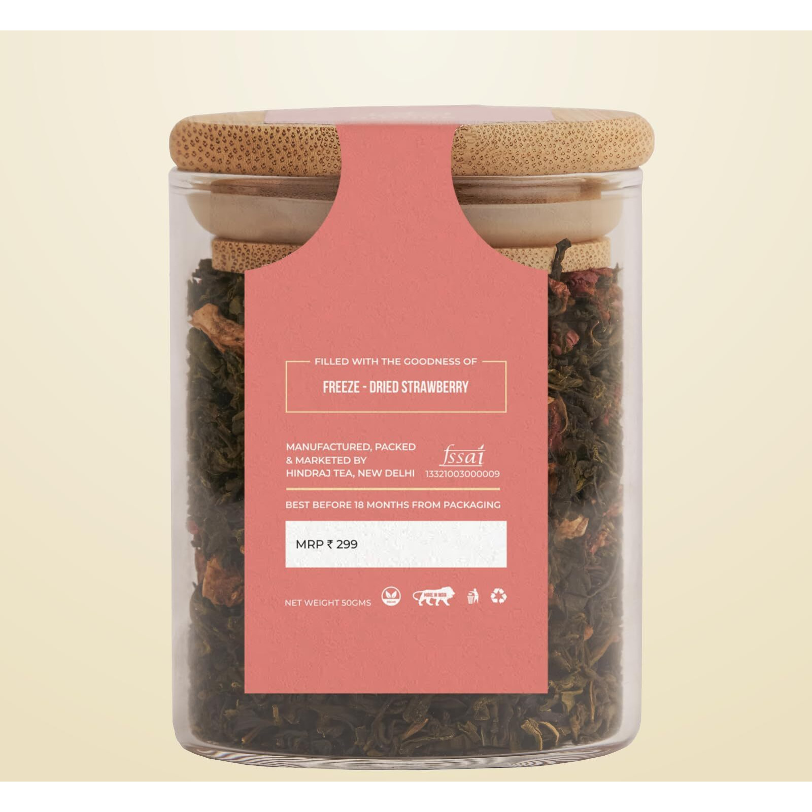 HINDRAJ Strawberry Green Tea- Berrylicious Queen | Loose Tea Leaves | Organic & Refreshing Ice Tea with 100% Natural Ingredients & No Added Sugar | 50 gm