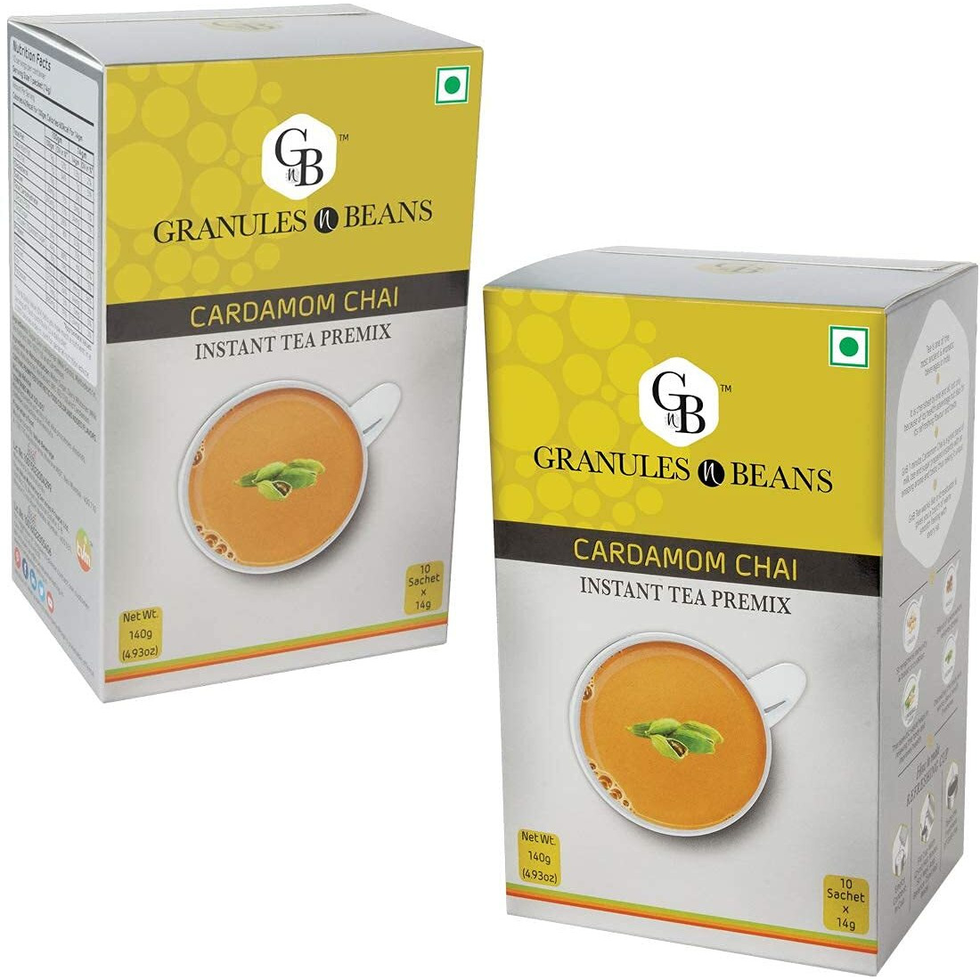 GnB GRANULES n BEANS Cardamom Chai Tea Instant Tea Premix (10 Sachets X 14G  140Gm) (Pack Of 2) | Fragrant And Flavorful