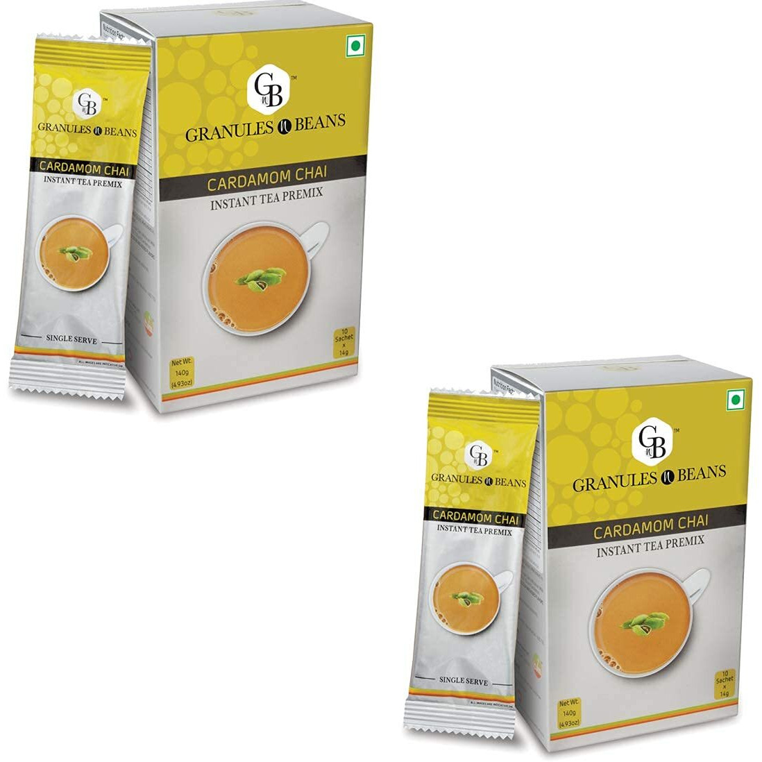 GnB GRANULES n BEANS Cardamom Chai Tea Instant Tea Premix (10 Sachets X 14G  140Gm) (Pack Of 2) | Fragrant And Flavorful