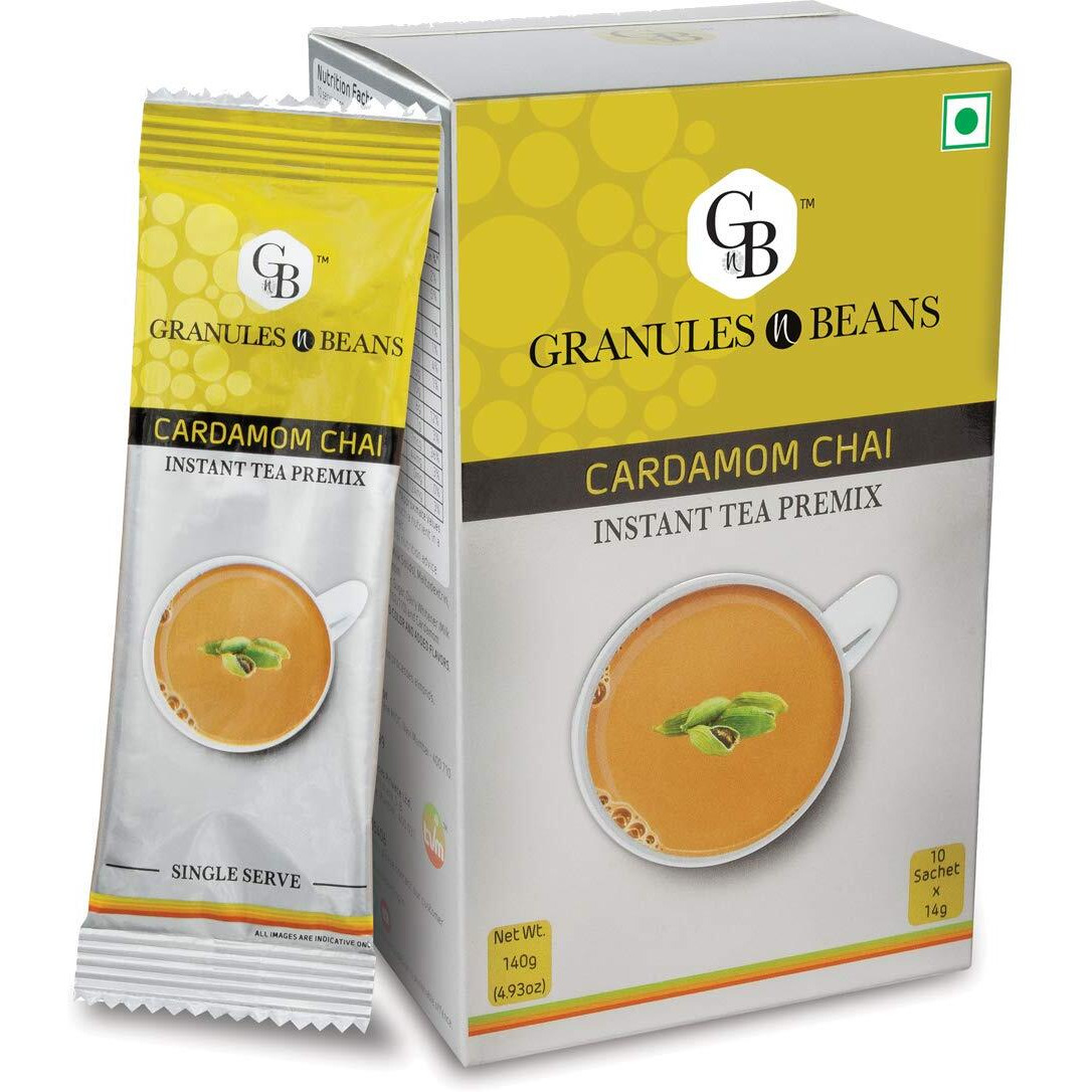 GnB GRANULES n BEANS Cardamom Chai Tea Instant Tea Premix (10 Sachets X 14G  140Gm) (Pack Of 2) | Fragrant And Flavorful