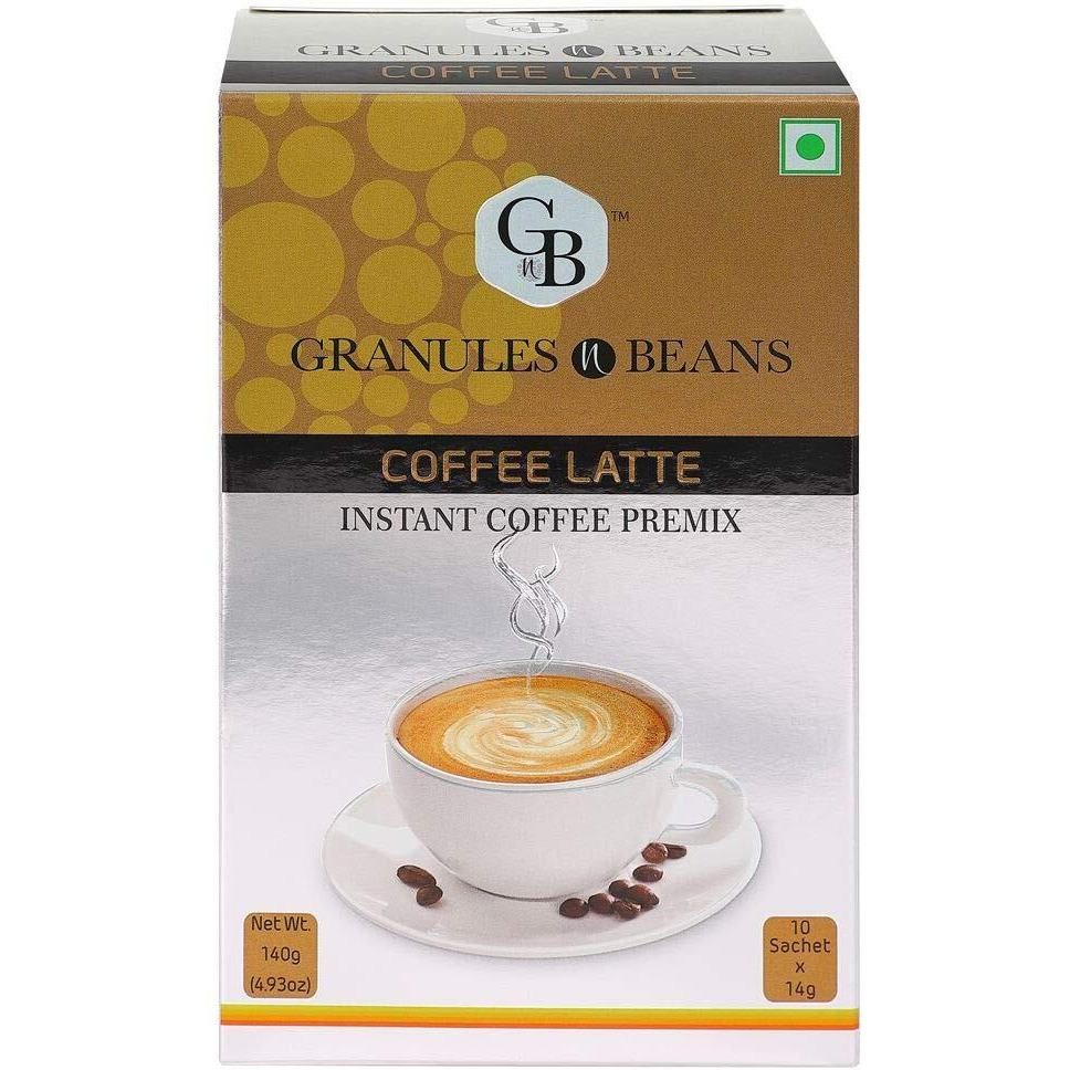 GnB GRANULES n BEANS Coffee Latte Instant Coffee Premix Box - (Pack Of 2) - 10 Sachets X 14Gram  140Gram