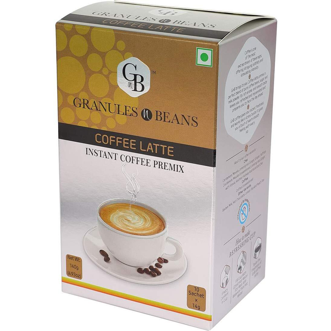 GnB GRANULES n BEANS Coffee Latte Instant Coffee Premix Box - (Pack Of 2) - 10 Sachets X 14Gram  140Gram