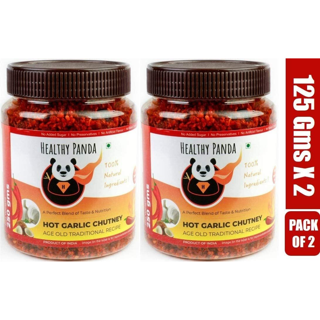 HEALTHY PANDA Hot Garlic Chutney Lasun Chantni, Belloli Chatani, Chilli Garlic Chutni (100% Natural & Healthy) - 125 Gram, Pack of 2 (250 Grams)