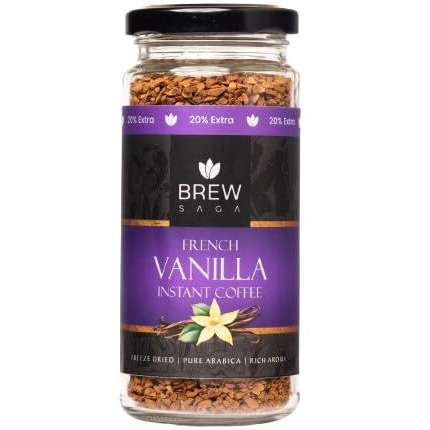 BREWSAGA French Vanilla Instant Coffee | 100% Arabica | Freeze-Dried | Flavoured Coffee | No Added Sugar | Makes 30 Cups | 60 Gram