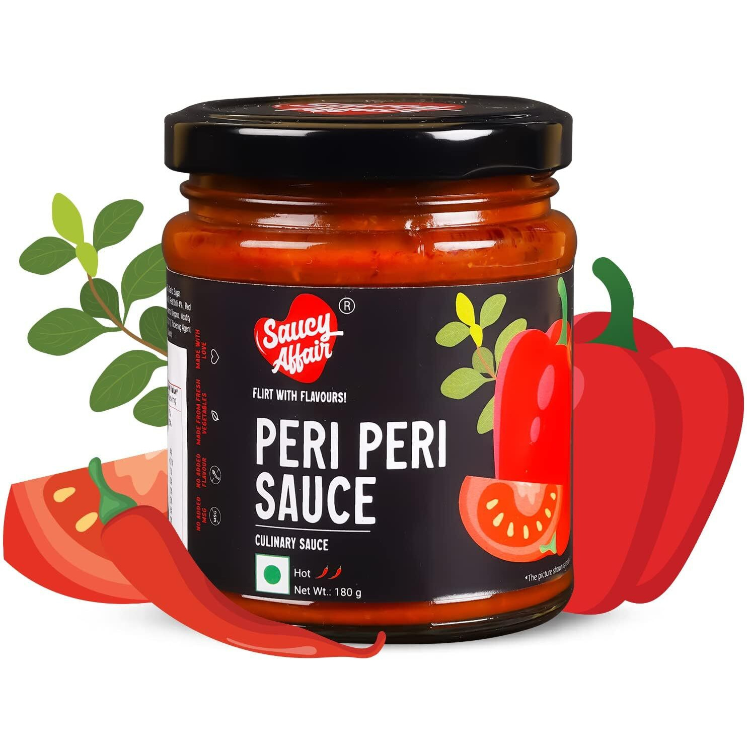 Saucy Affair Peri Peri Sauce | Tomato Chilli Sauce | Chilli Sauce | Red Chilli Sauce | Hot Sauce | Spicy Sauce | Pasta Sauce | Pizza Sauce Ready To Eat - 180 Gram