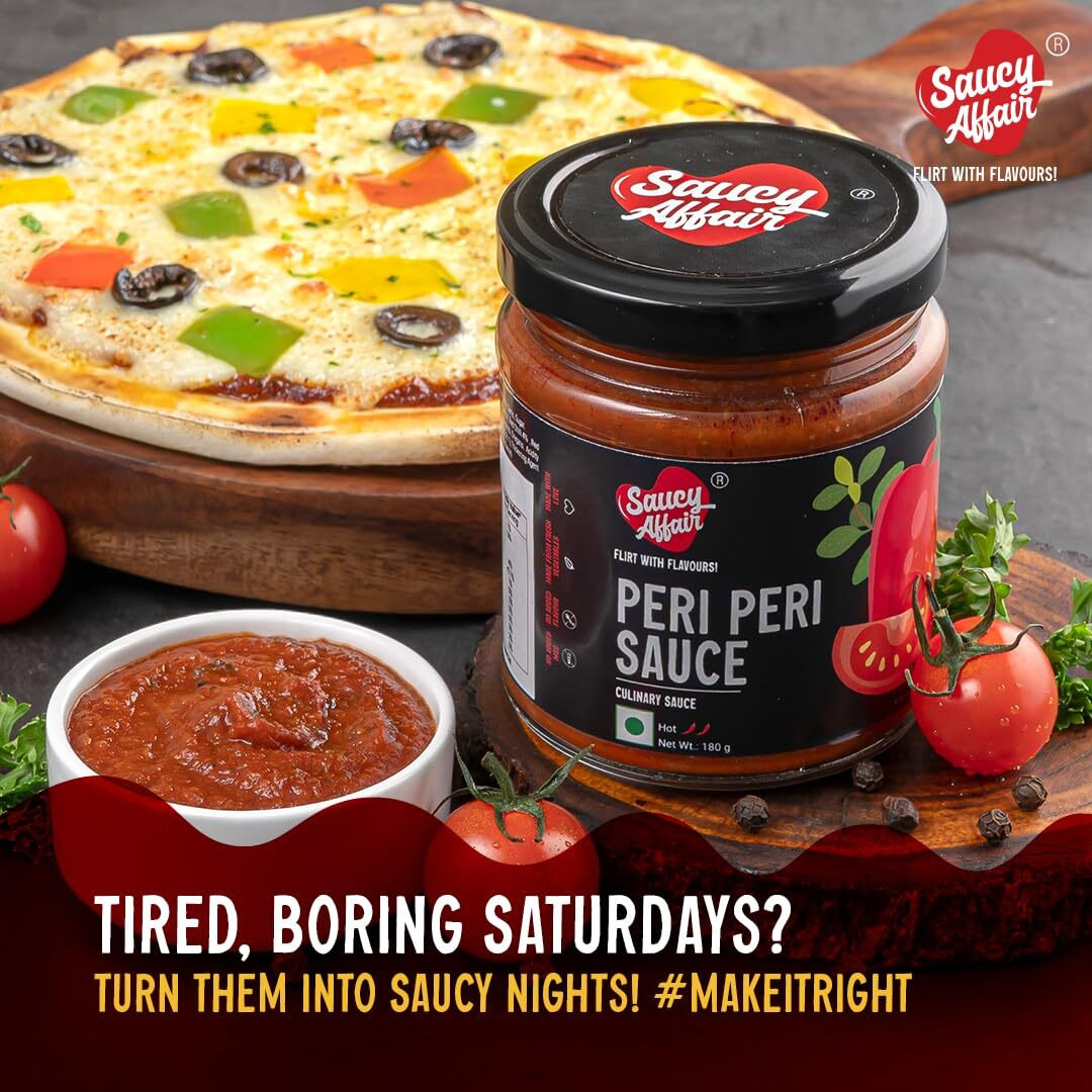Saucy Affair Peri Peri Sauce | Tomato Chilli Sauce | Chilli Sauce | Red Chilli Sauce | Hot Sauce | Spicy Sauce | Pasta Sauce | Pizza Sauce Ready To Eat - 180 Gram
