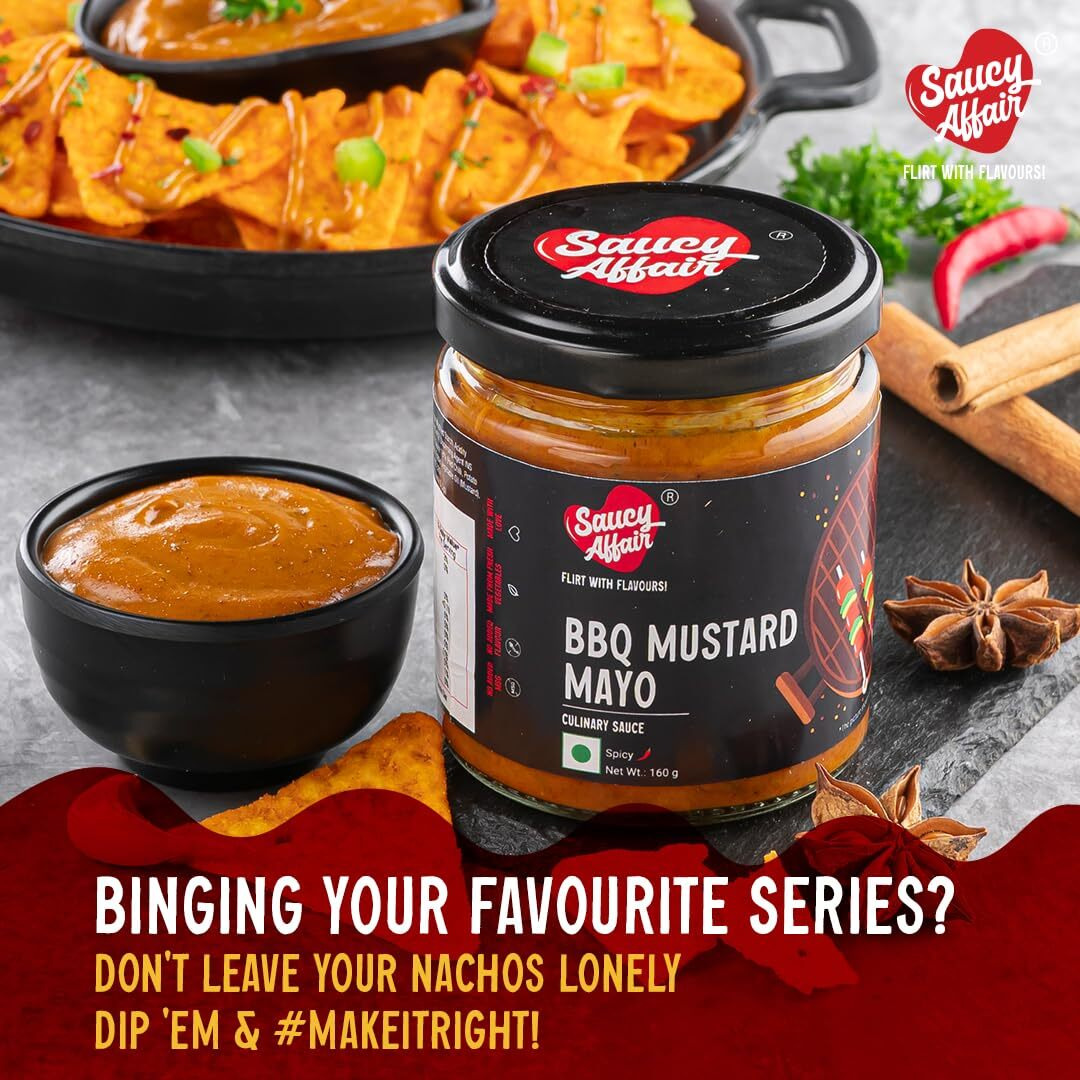 Saucy Affair Barbeque Sauce | Tandoori Sauce | Bbq Sauce | Barbecue Sauce | Spicy Smokey Chicken Grill & Paneer Bbq Mustard Mayo, Ready To Eat - 160 gram