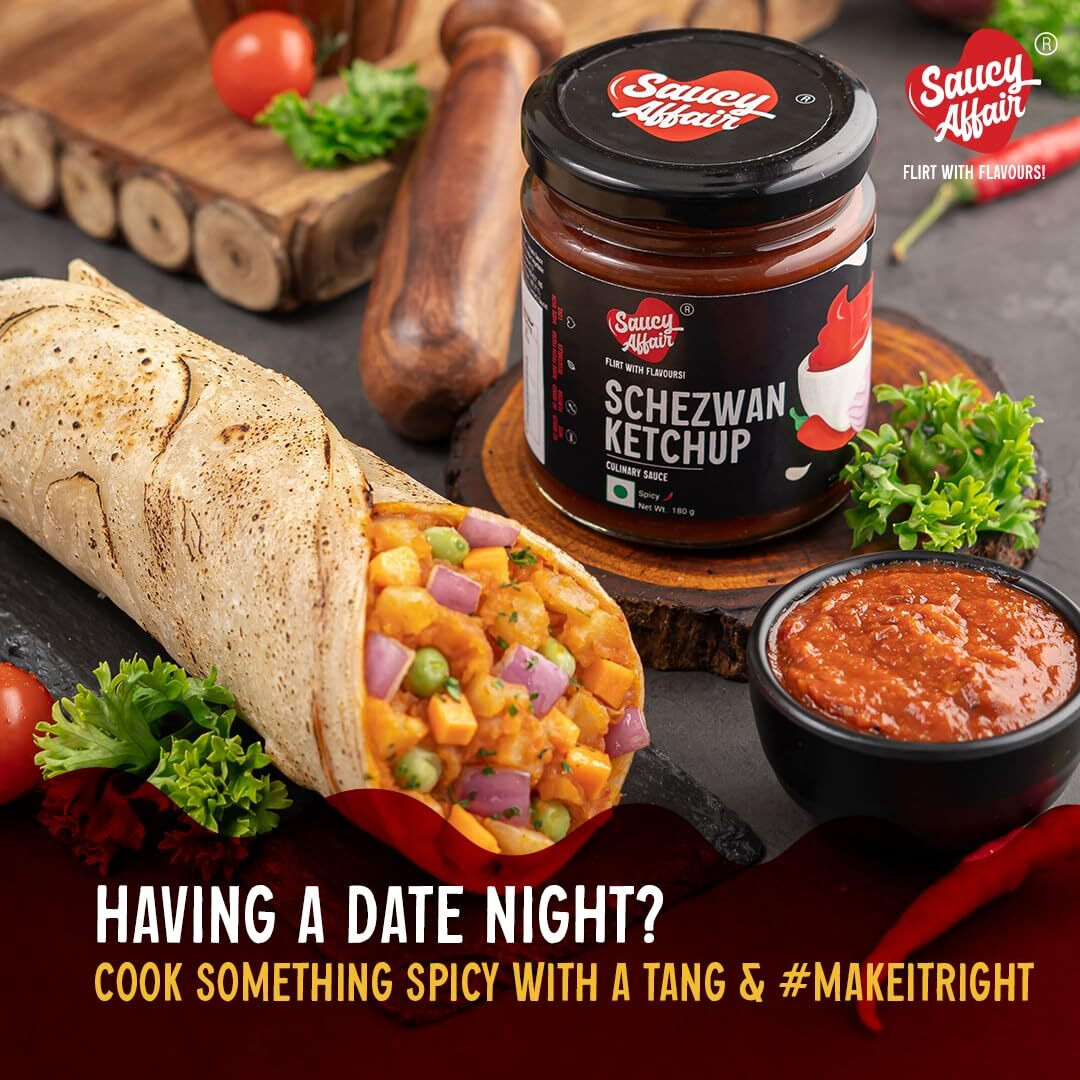 Saucy Affair Schezwan Sauce | Schezwan Chutney | Hot Sauce | Stir Fry Sauce | Spicy Chinese Sauce Ready To Eat, 180 Gram