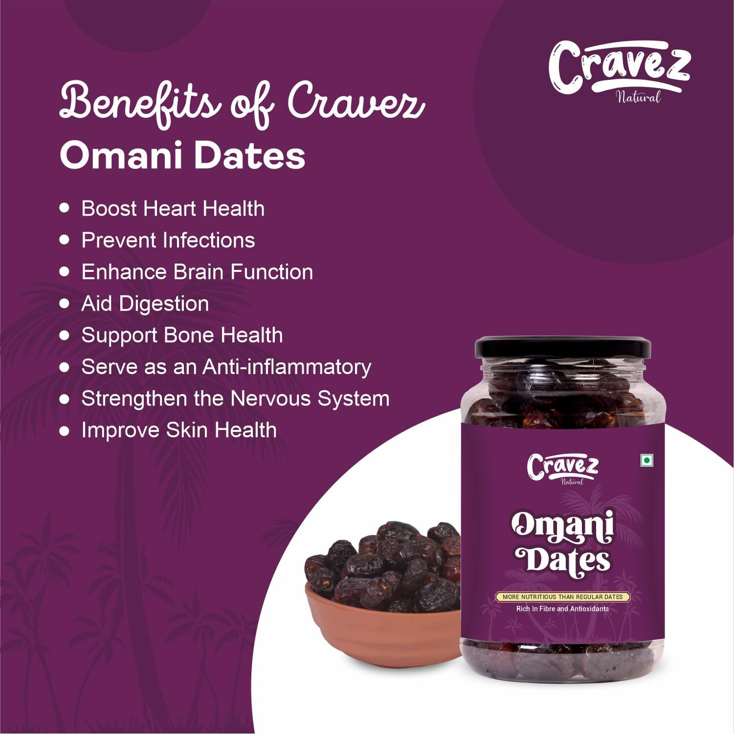 Cravez Premium Omani Dates 250 GM | Khajoor or Khajur Dry Fruit | Healthy & Nutritious Snack | Rich in Protein & Vitamins | Hygienically Packed