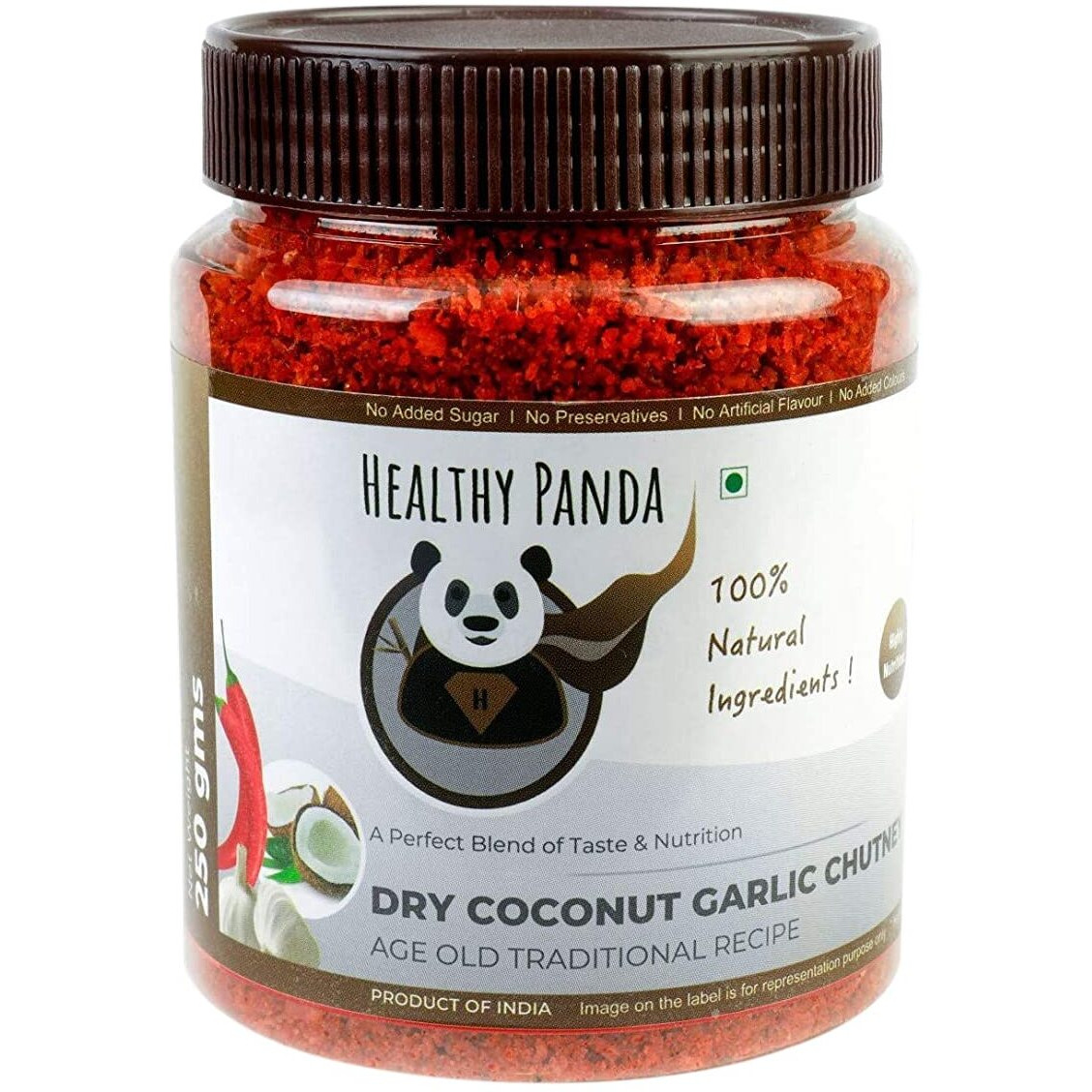 HEALTHY PANDA Dry Coconut Garlic Chutney Khobra Lasun Chatni, Kobbari Chatani, Dry Nariyal Chutni - 125 Gram, Pack of 2 (250 Grams)