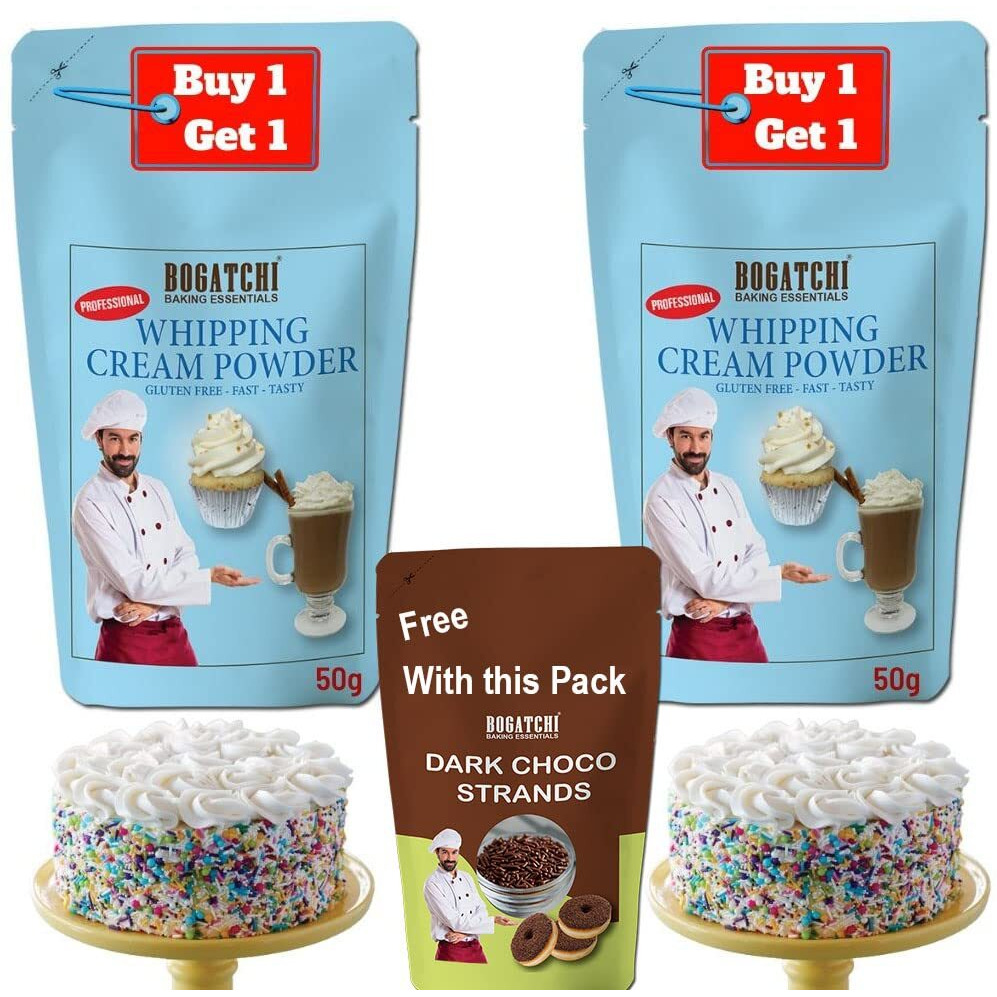 BOGATCHI Whipping cream for cake, Whipping Cream Powder, Premium Whipping cream Powder, Rich Whipping cream, Whipped Cream|FREE One Extra Whipping Cream Powder(50g)+ Chocolate Sprinkler(25g)
