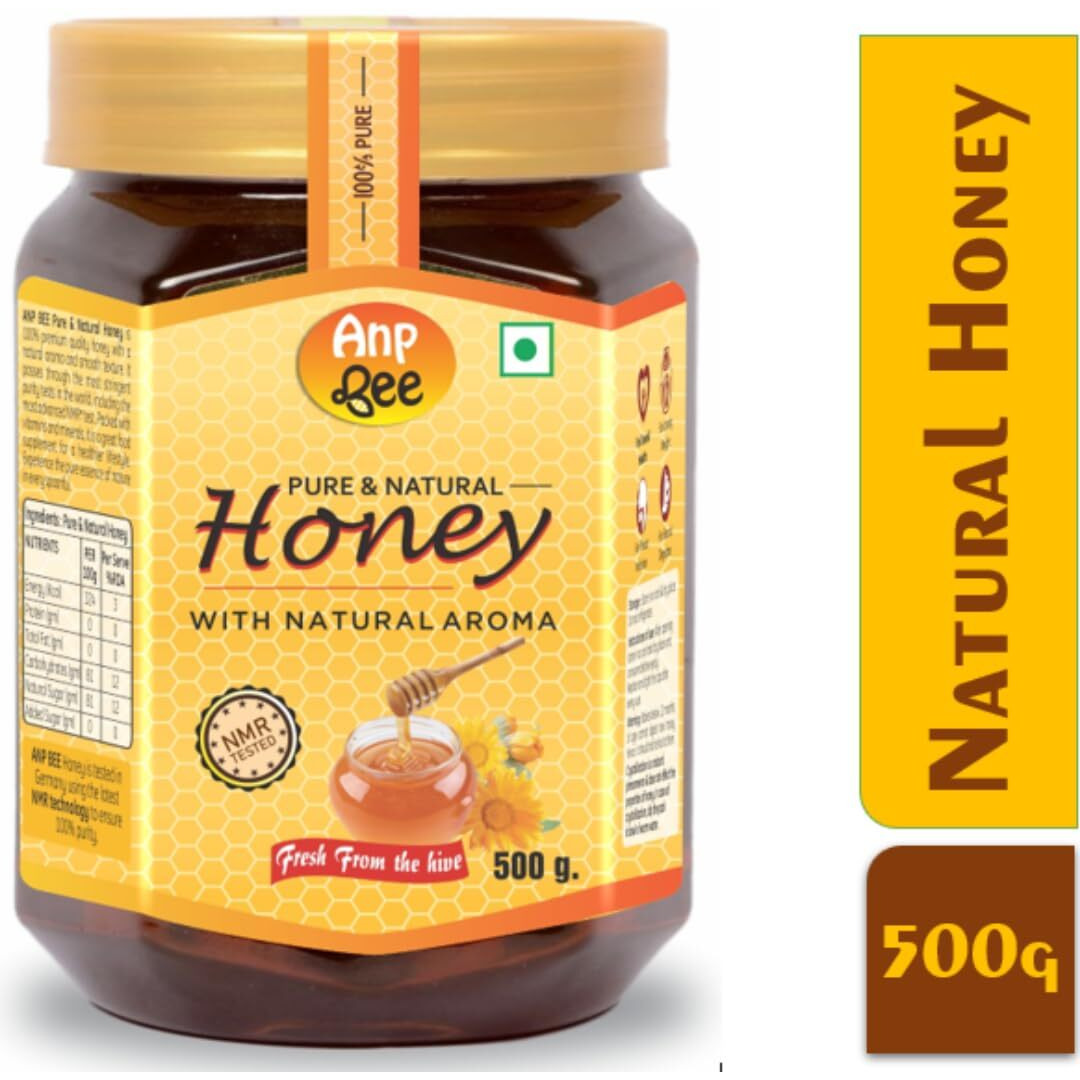ANP BEE Raw Honey 500g I NMR Tested, 100% Pure, Unfiltered and Unprocessed Honey I Helps in Weight Loss, Cough & Cold I Natural Honey 1kg Bottle I No Added Sugar I Natural Immunity Booster I Pack of 1