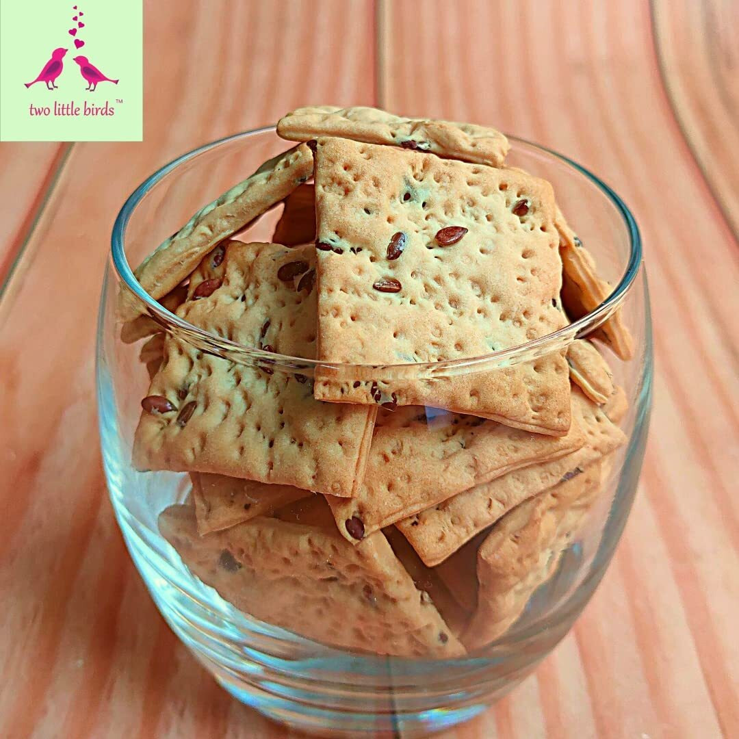 two little birds Flaxseed Crackers - Made with Healthy Flaxseeds | Baked Not Fried, Eggless, Handmade, Freshly Baked Snacks Chips | No Added Preservatives or Palm Oil | 120 Grams (Pack of 1)