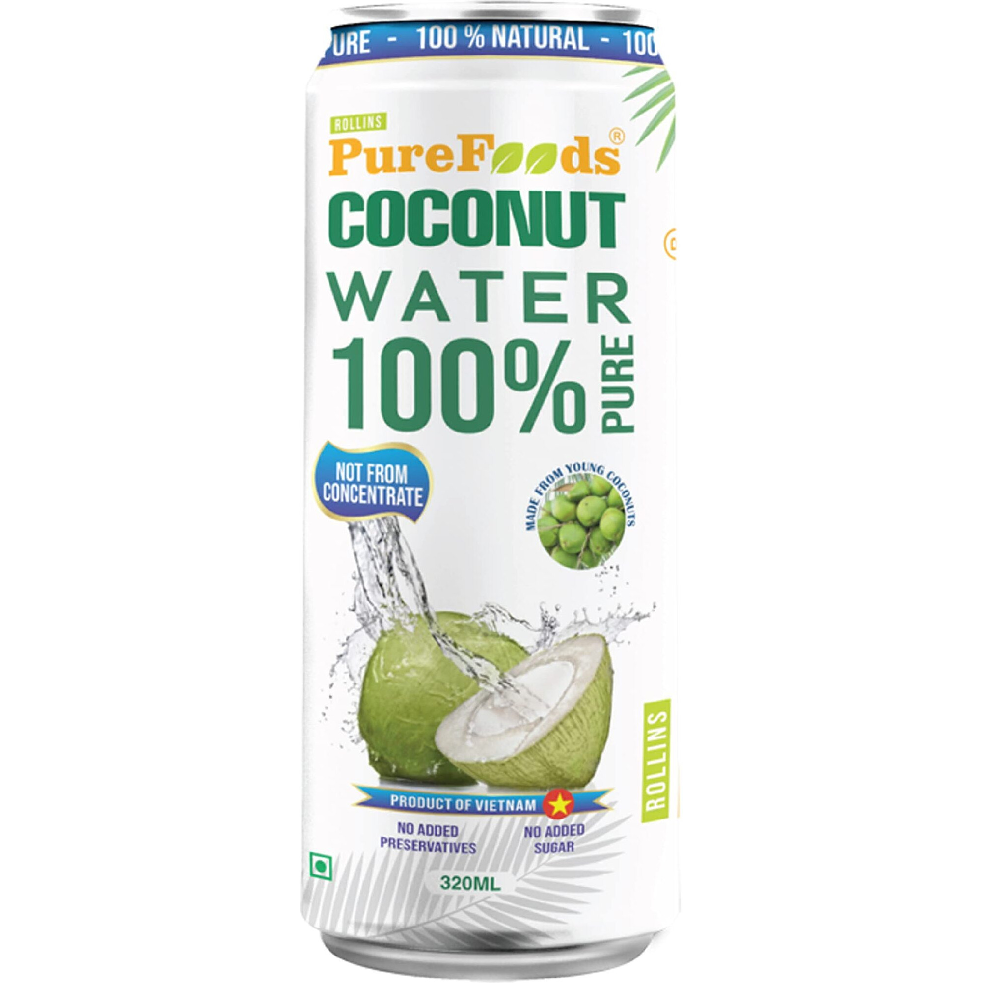 ROLLINS PureFoods Vietnamese Tender Coconut Water, 100% Pure & Natural | Nariyal Paani For Daily Hydration & Healthy Skin | (Pack Of 1, 320Ml)
