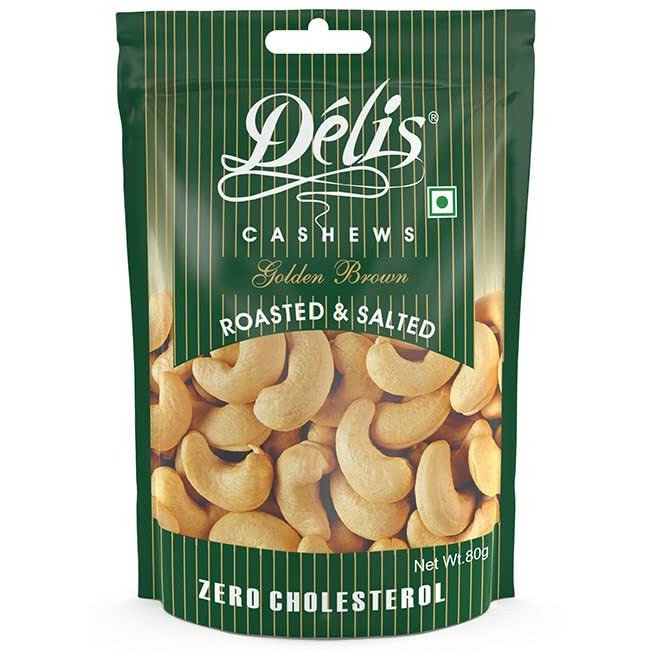 Delinut Dry Roasted Cashews | Plain and Flavoured Cashews (Golden Brown, 80 gm)