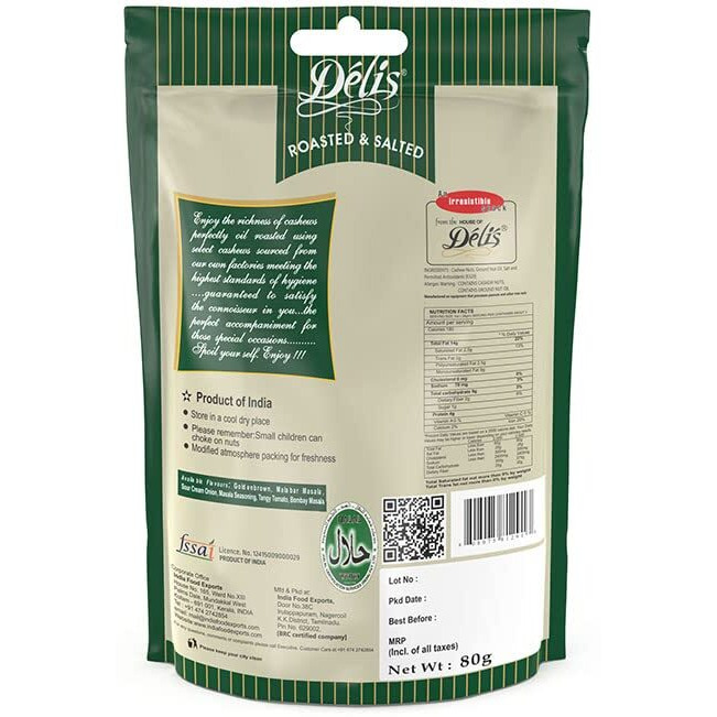 Delinut Dry Roasted Cashews | Plain and Flavoured Cashews (Golden Brown, 80 gm)