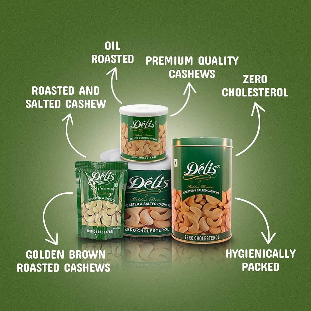 Delinut Dry Roasted Cashews | Plain and Flavoured Cashews (Golden Brown, 80 gm)