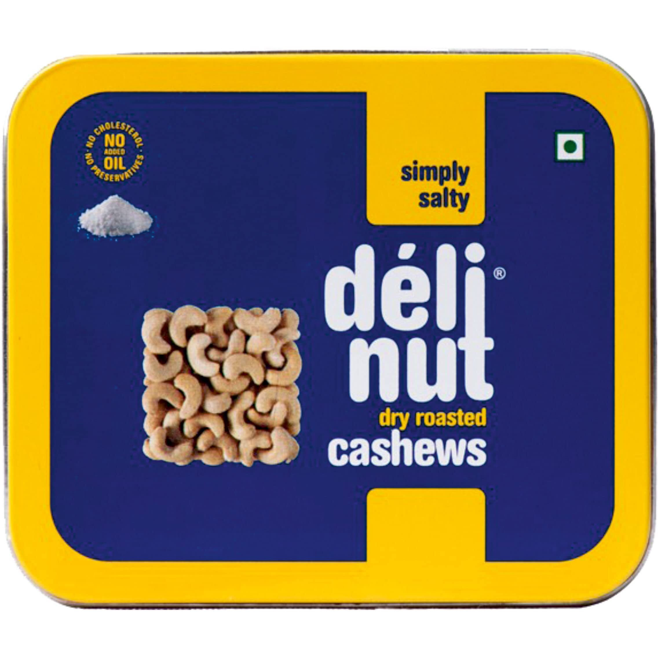 Delinut Dry Roasted Cashews | Plain and Flavoured Cashews (Salted, 50 gm)