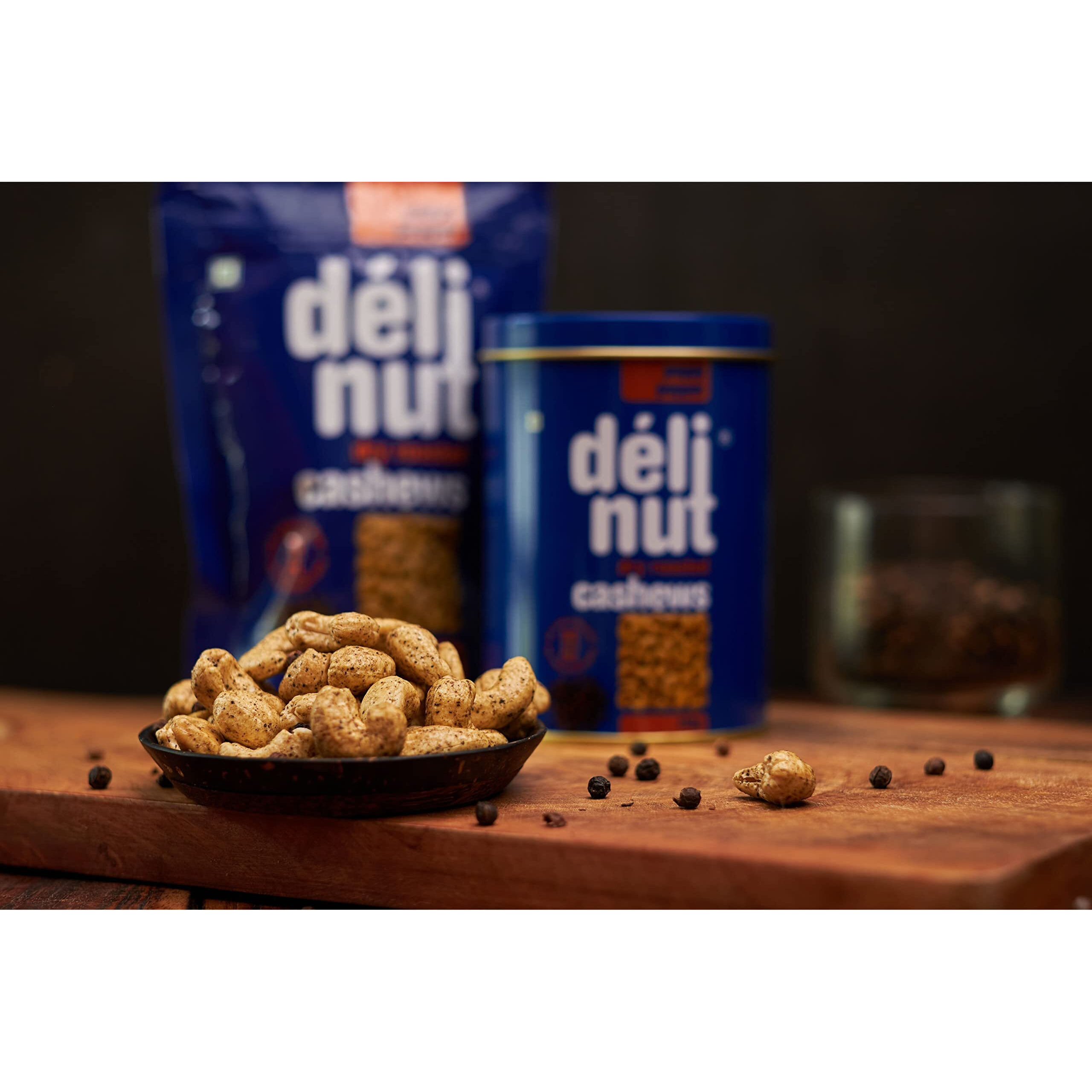 Delinut Dry Roasted Cashews | Plain and Flavoured Cashews (Pepper, 50 gm)