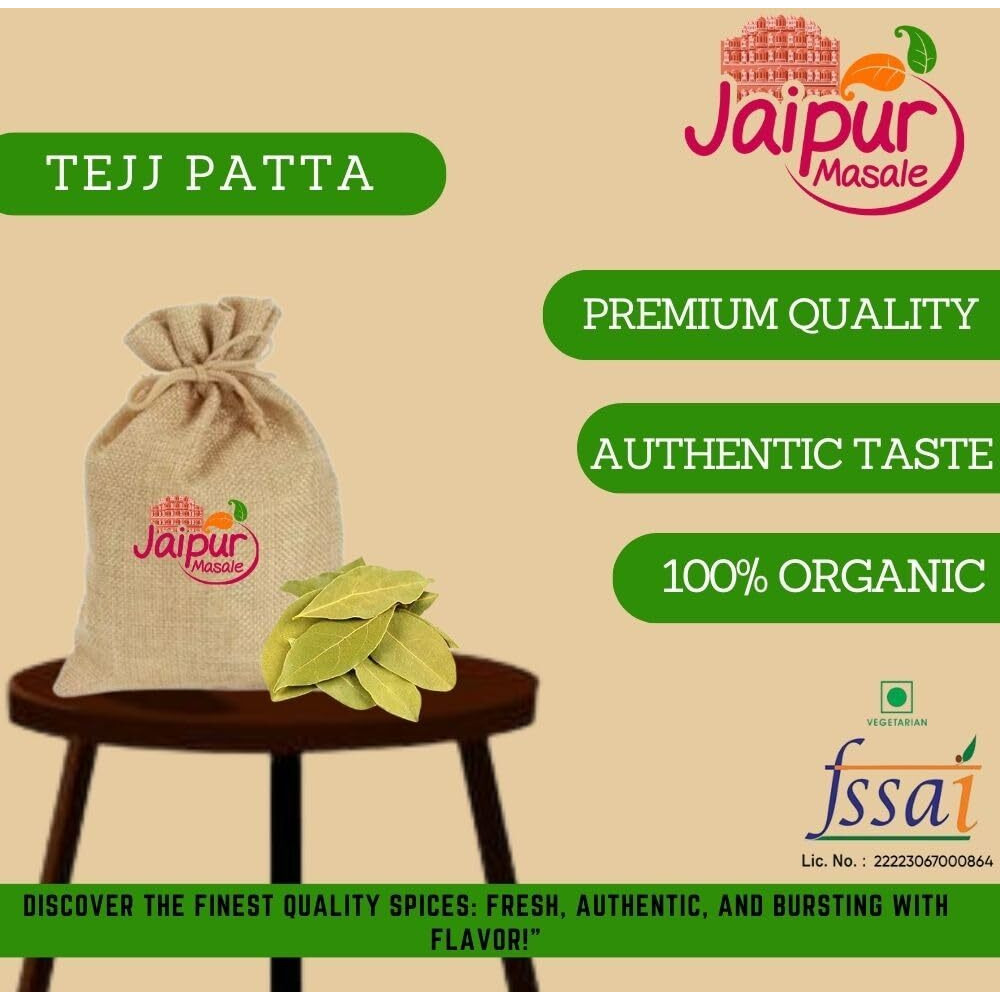 SHAAN-E JAIPUR Natural Bay Leaves | Organic Tejpan Patta | Bay Leaf Dry Leaves | Organic Indian Whole Spices | Tez patta | Fresh Bay Leaf - 100 gm with jute Bag