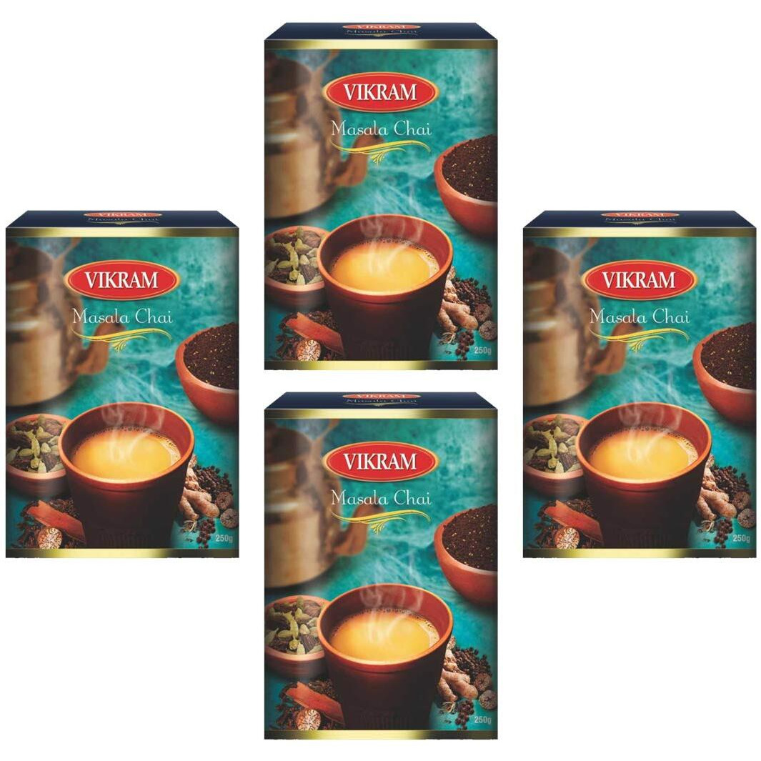 Vikram Masala Chai | Perfect mix of natural spices (Cloves, Cinnamon, Black Pepper, Cardamom) (250g, Box of 4) - 1kg