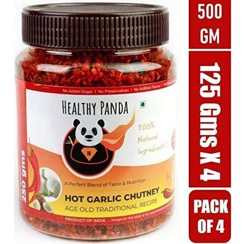 HEALTHY PANDA Hot Garlic Chutney Lasun Chantni, Belloli Chatani, Chilli Garlic Chutni (100% Natural & Healthy) - 125 Gram, Pack of 4 (500 Grams)