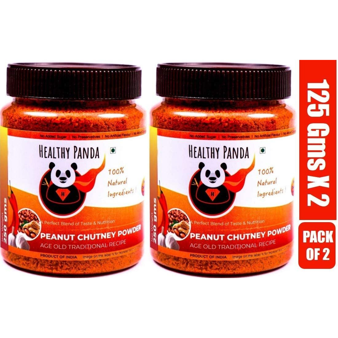 HEALTHY PANDA Peanut Garlic Chutney Powder / Groundnut Chutni Powder Also Famously Known As Shenga Chatni - 125 Gram, Pack of 2 (250 Grams)