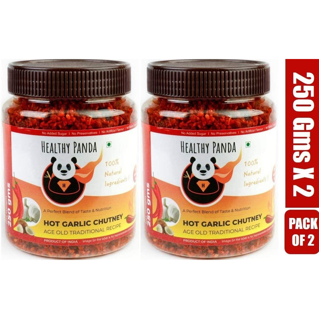 HEALTHY PANDA Hot Garlic Chutney Lasun Chantni, Belloli Chatani, Chilli Garlic Chutni (100% Natural & Healthy) - 250 Gram, Pack of 2 (500 Grams)