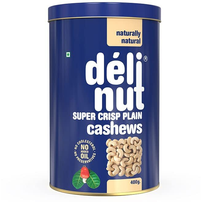 Delinut Dry Roasted Cashews | Plain and Flavoured Cashews (Plain, 400 gm)