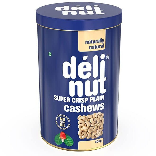 Delinut Dry Roasted Cashews | Plain and Flavoured Cashews (Plain, 400 gm)