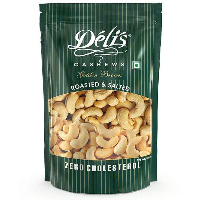 Delinut Dry Roasted Cashews | Plain and Flavoured Cashews (Golden Brown, 500 gm)
